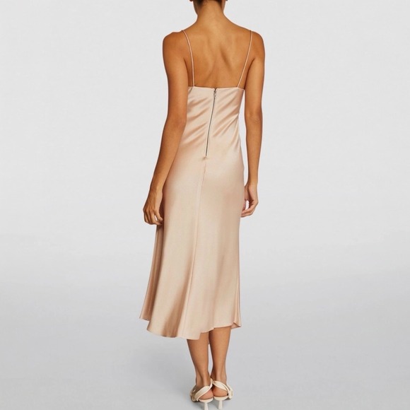 Alice + Olivia Satin Champagne Midi Slip Dress Sz 6 Asymmetric Handkerchief Hem - Picture 2 of 16